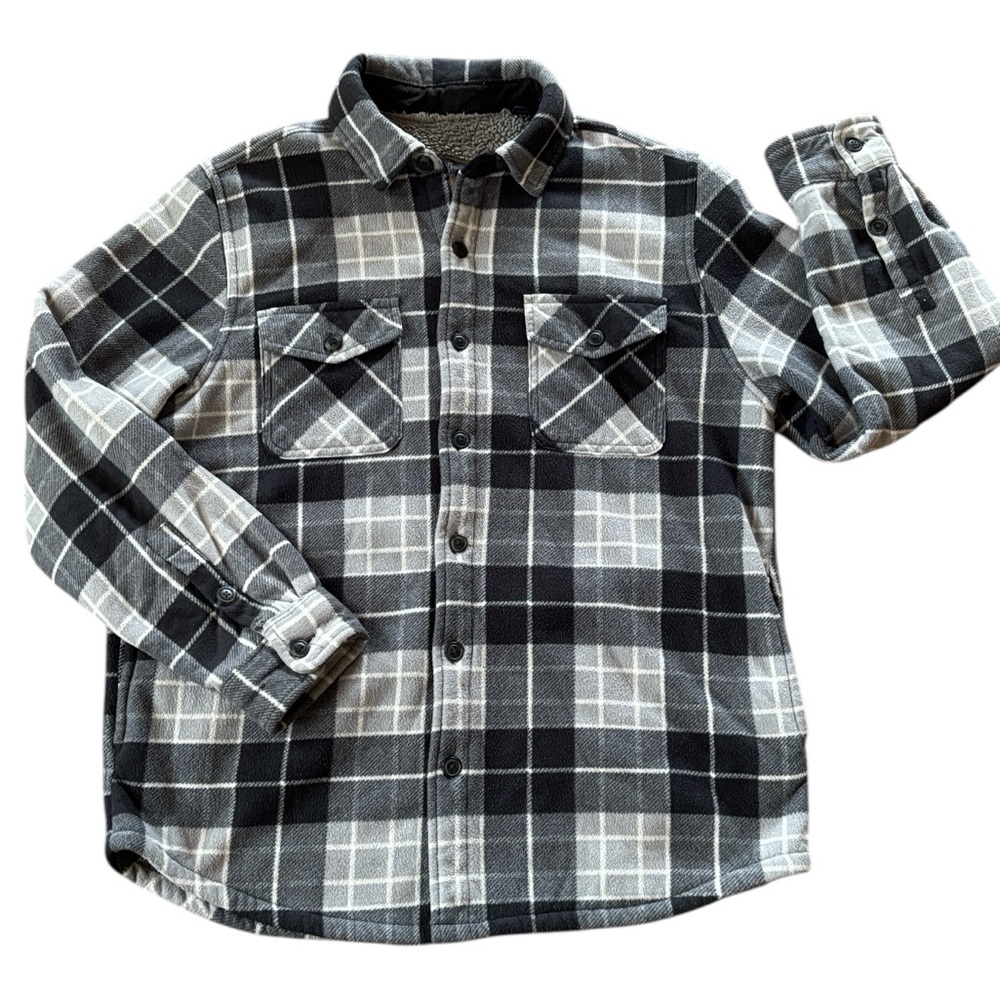Freedom Foundry Black Gray Plaid Shacket‎ Flannel Fleece Lined Size M